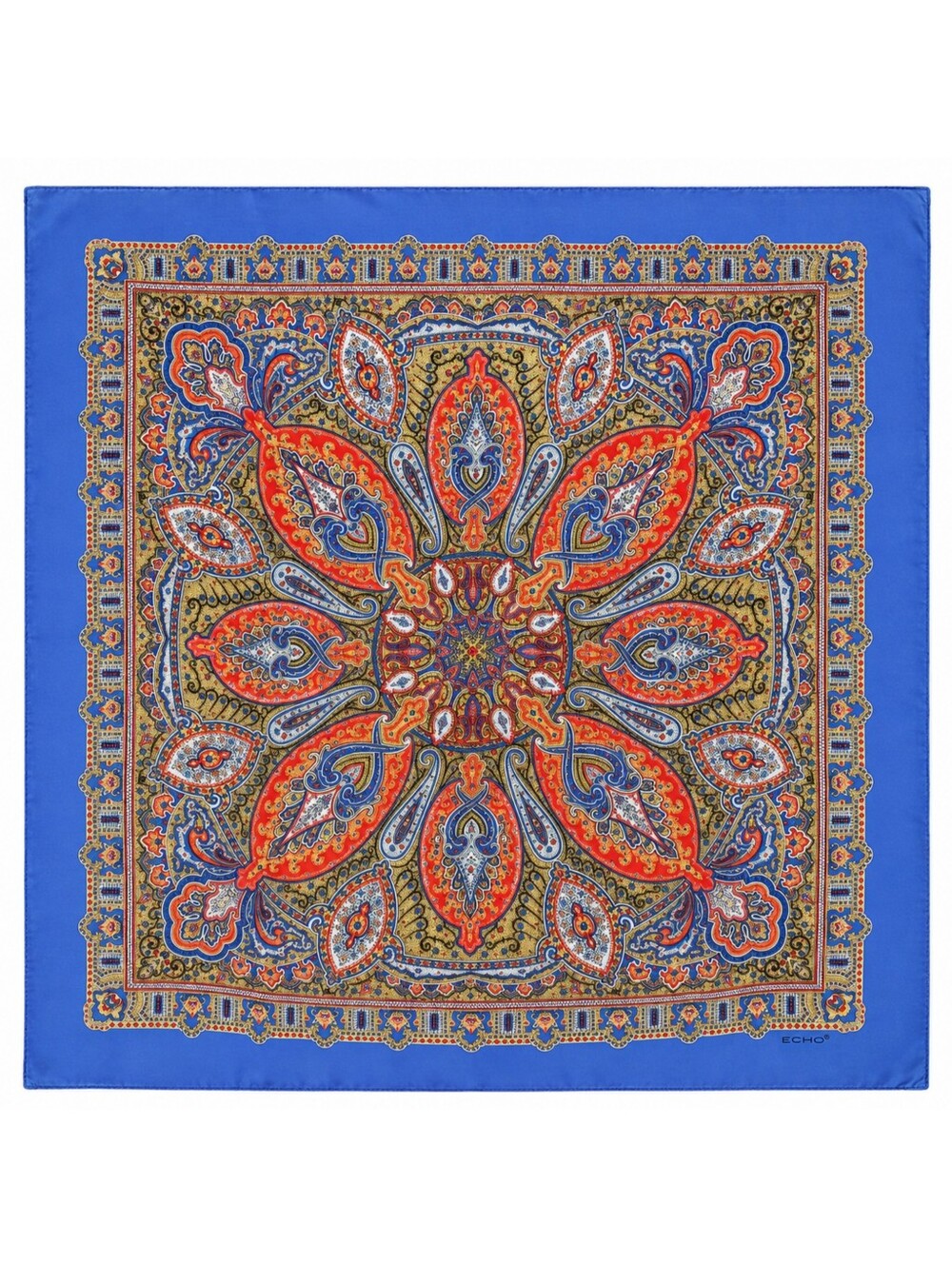 Vintage 100% Silk Echo Blue Paisley Square Scarf Head Neck Hair Wrap 31x31